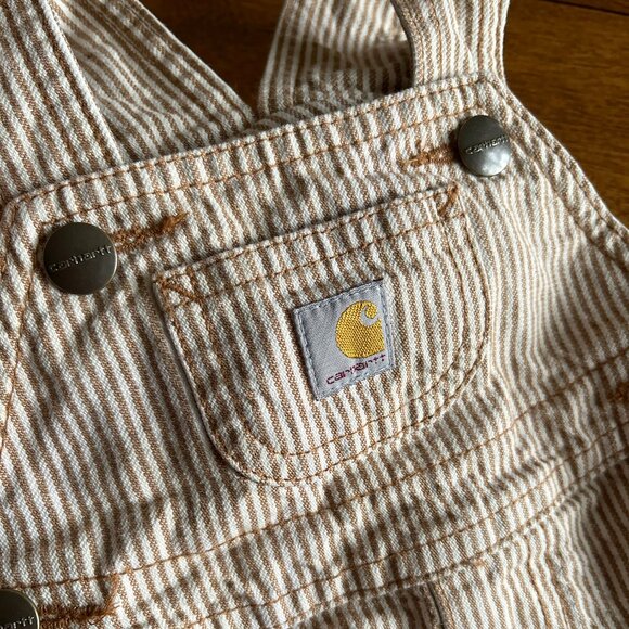 Carhartt tan railroad stripe overall shorts 6m - Picture 3 of 8